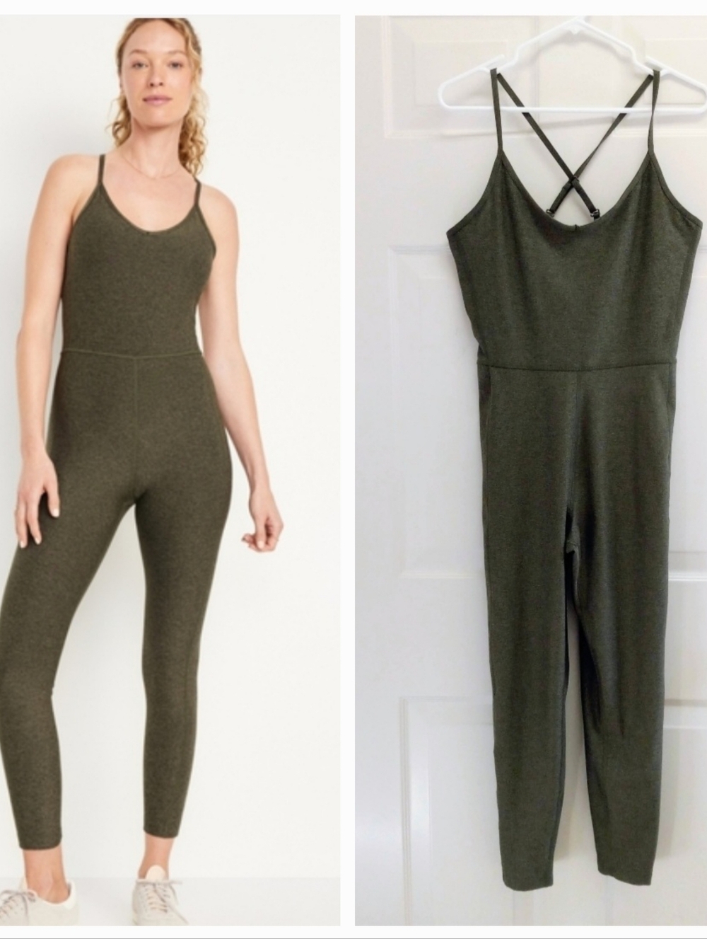 Old Navy Cloud+ Go Dry 7/8 Sleeveless Bodysuit Olive Green Large Athleisure Gym